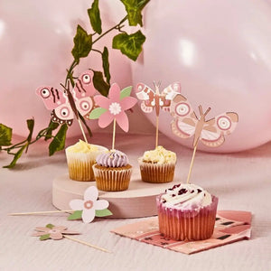 Pack of 12 Little Princess flower and butterfly food picks for cupcakes and snacks