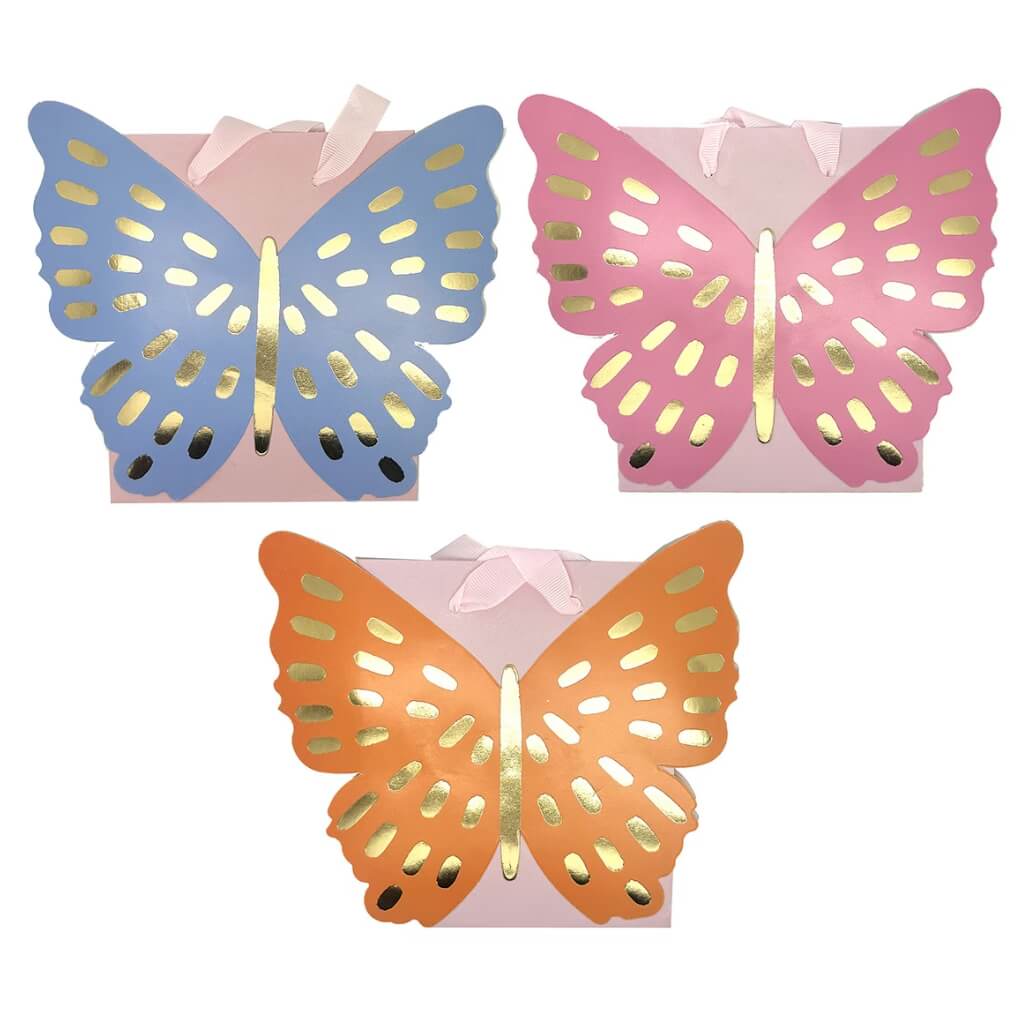 foil stamped Butterfly Favour Bags With Ribbon Handles 3pk