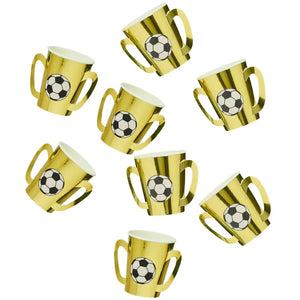 pack of 8 gold trophy soccer paper cups birthday tableware