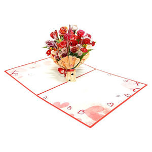 Handmade FOR YOU Red Rose Bouquet 3D Floral Origami Pop Card