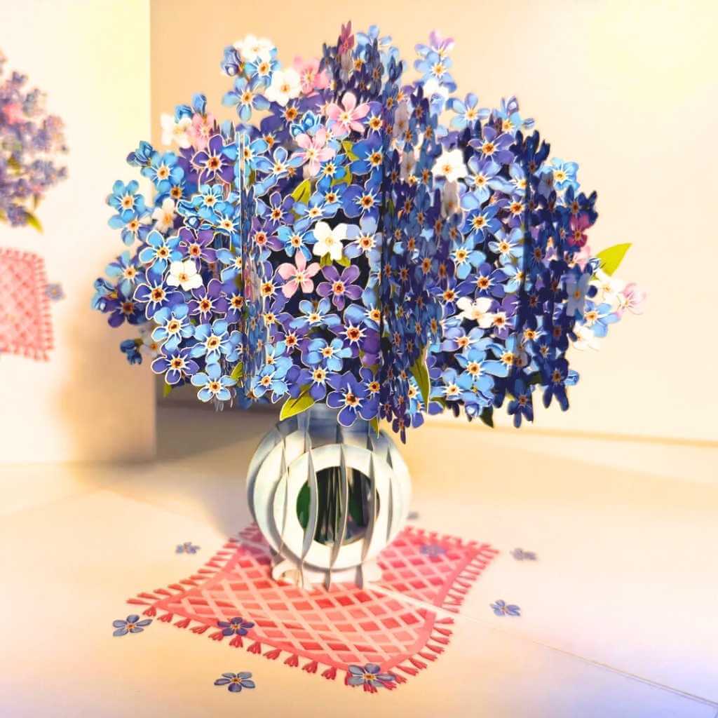 Blue Wild Indigo Flowers in Vase 3D Pop Up Greeting Card 