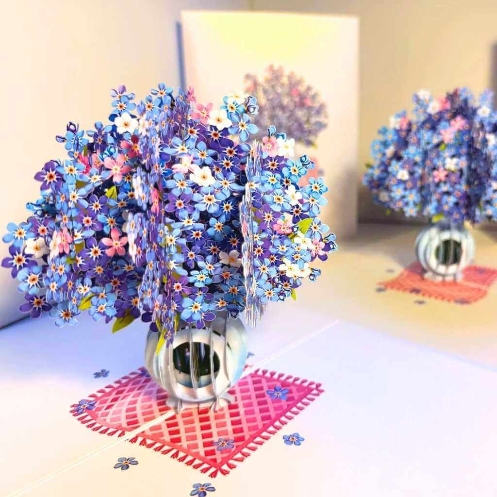 Blue Wild Indigo Flowers in Vase 3D Pop Up Greeting Card 