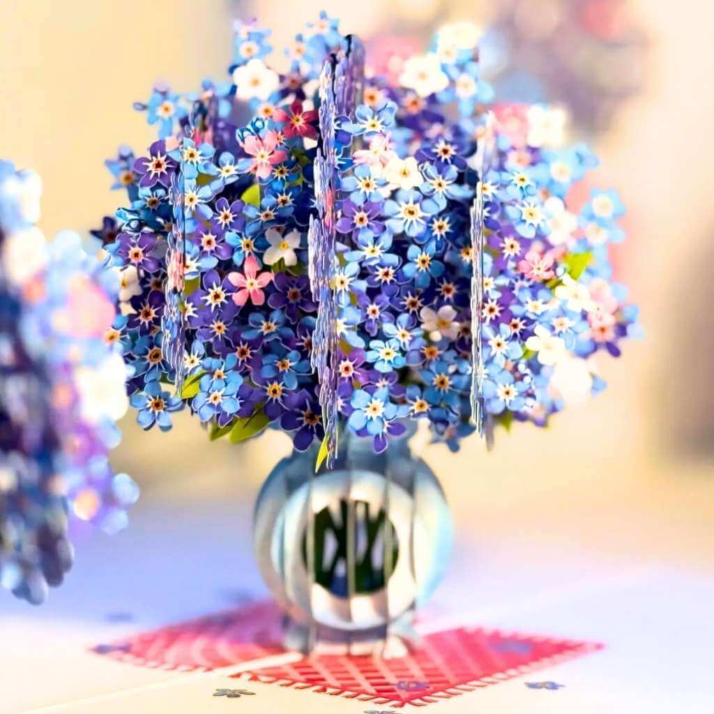 Blue Wild Indigo Flowers in Vase 3D Pop Up Greeting Card 