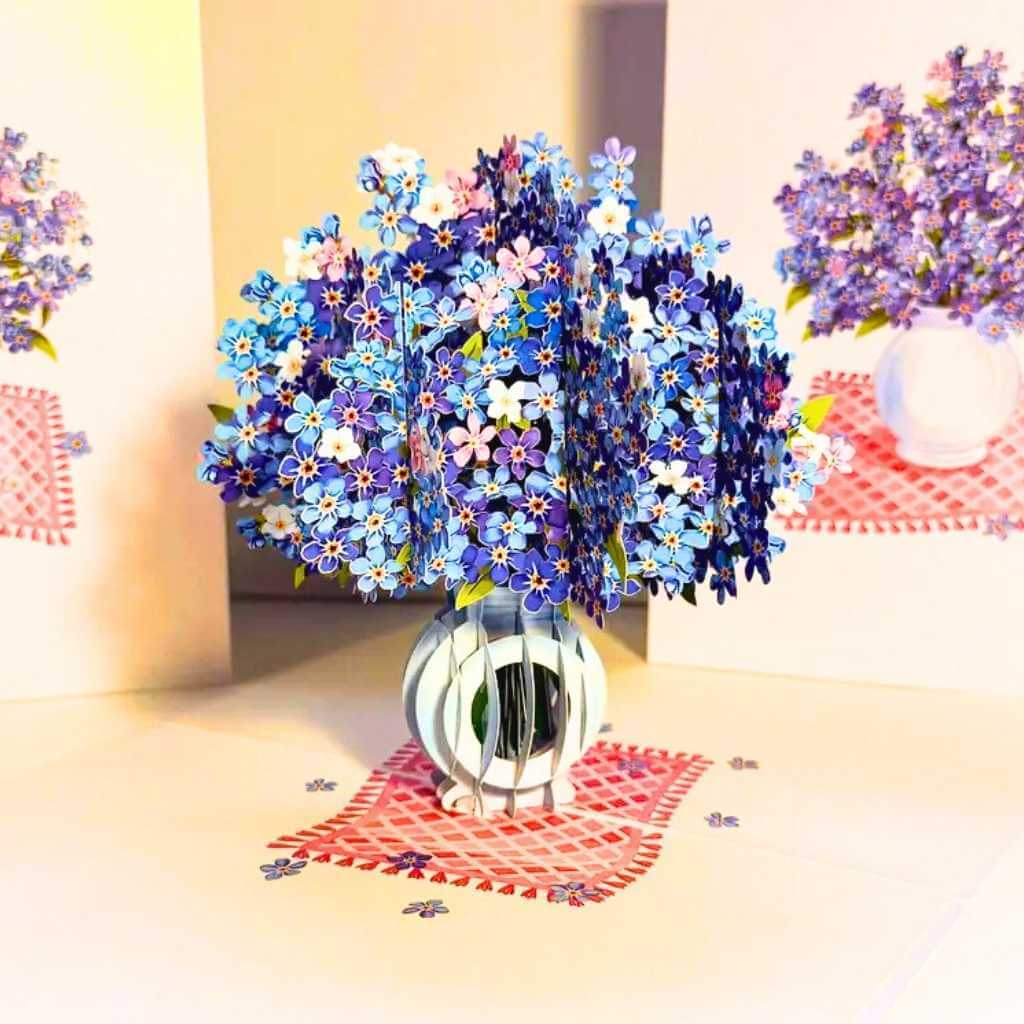 Blue Wild Indigo Flowers in Vase 3D Pop Up Greeting Card 