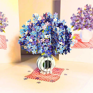 Blue Wild Indigo Flowers in Vase 3D Pop Up Greeting Card 
