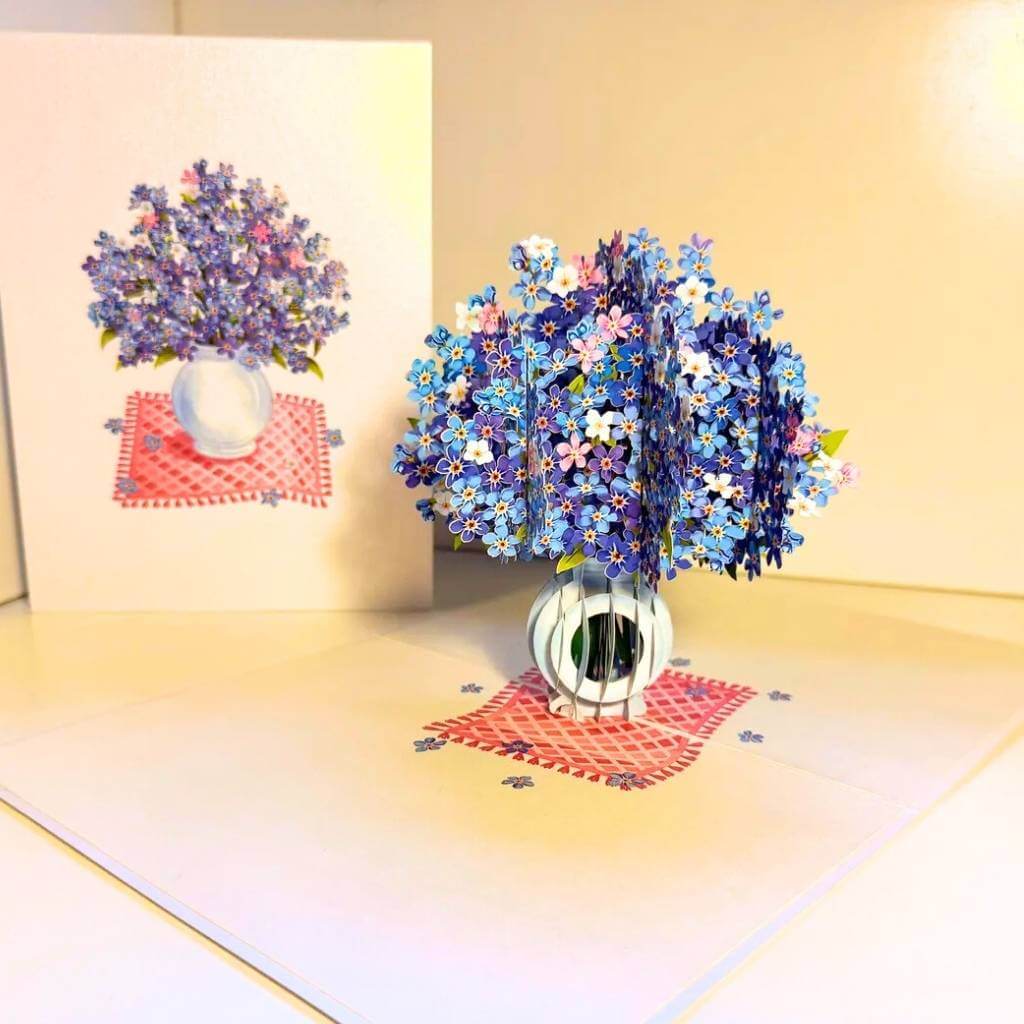 Blue Wild Indigo Flowers in Vase 3D Pop Up Greeting Card 