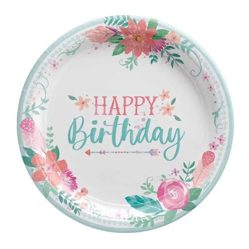 Free Spirit Happy Birthday round Paper Plates 23cm 8pk