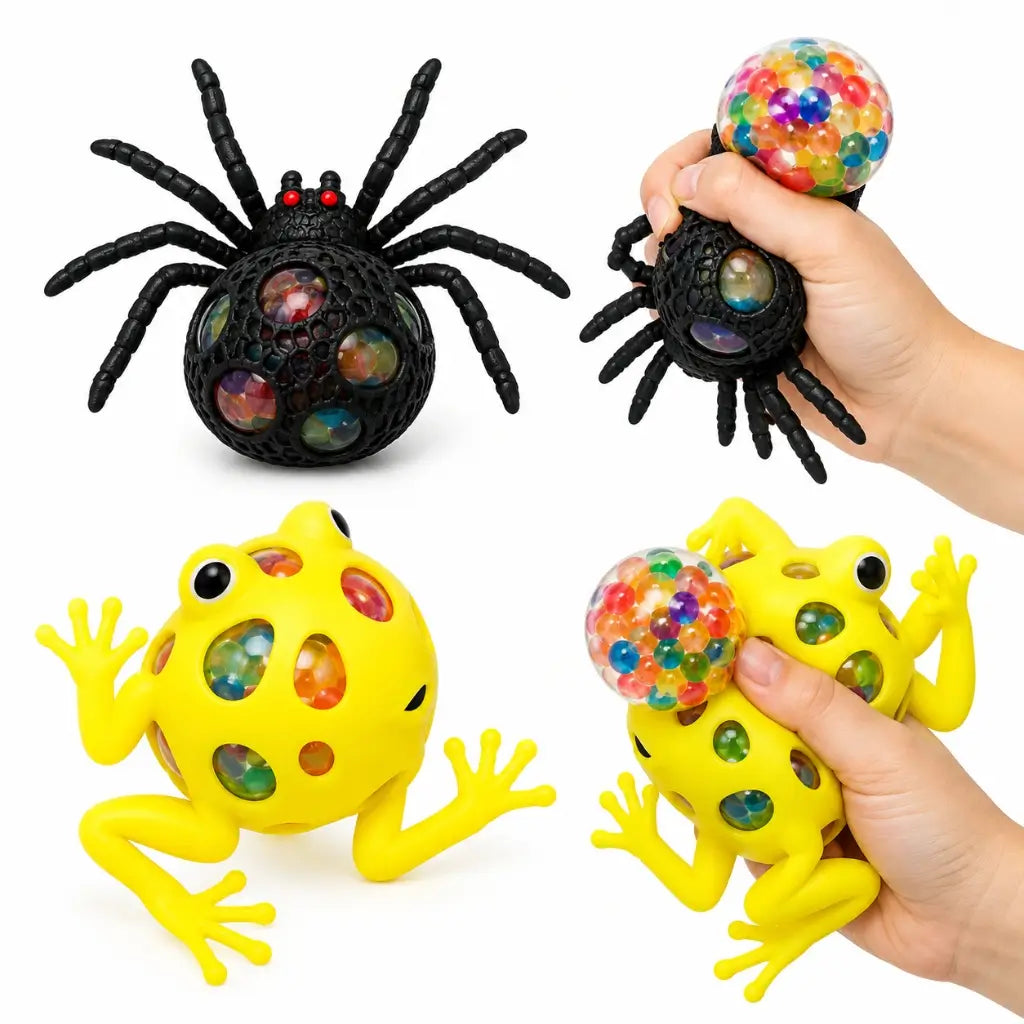 Frog and spider water bead squeeze balls in two assorted designs