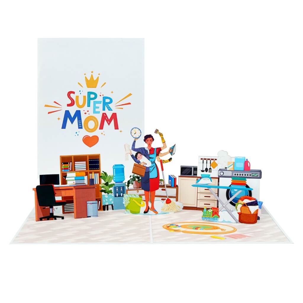 Handcrafted Fun Super Mum In Action Mother's Day 3D Origami Pop Up Greeting Card