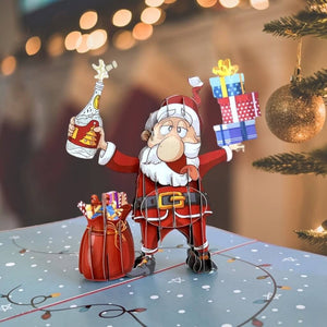 Handmade Funny Drunk Santa Claus with Xmas Presents Pop Up Christmas Card