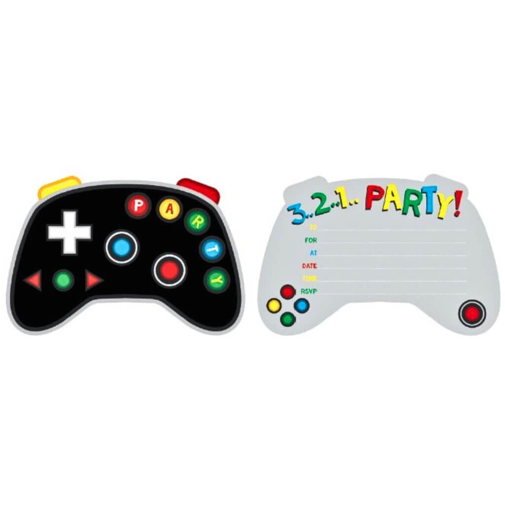 Game controller shaped birthday invitations pack