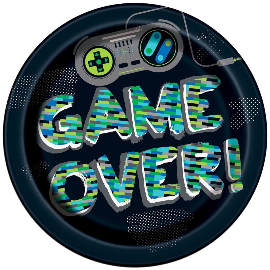 Gamer Birthday Game Over Paper Plates 23cm 8pk