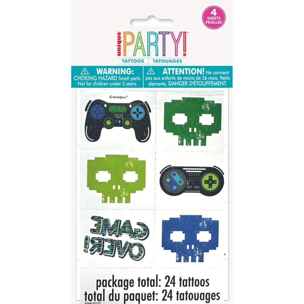 Gamer Birthday Temporary Tattoos 24pk