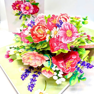 Pink peony rose 3D pop up greeting card