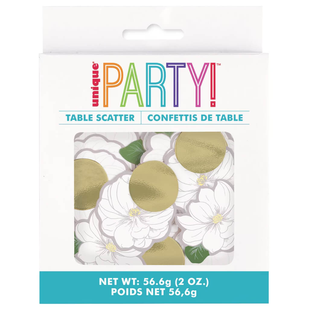 Pack of 56g Garden Party Flowers &amp; Round Gold Foil Confetti Table Scatters.