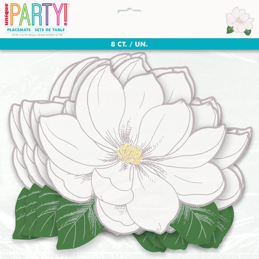 garden party White Magnolia Flower Placemats 8pk