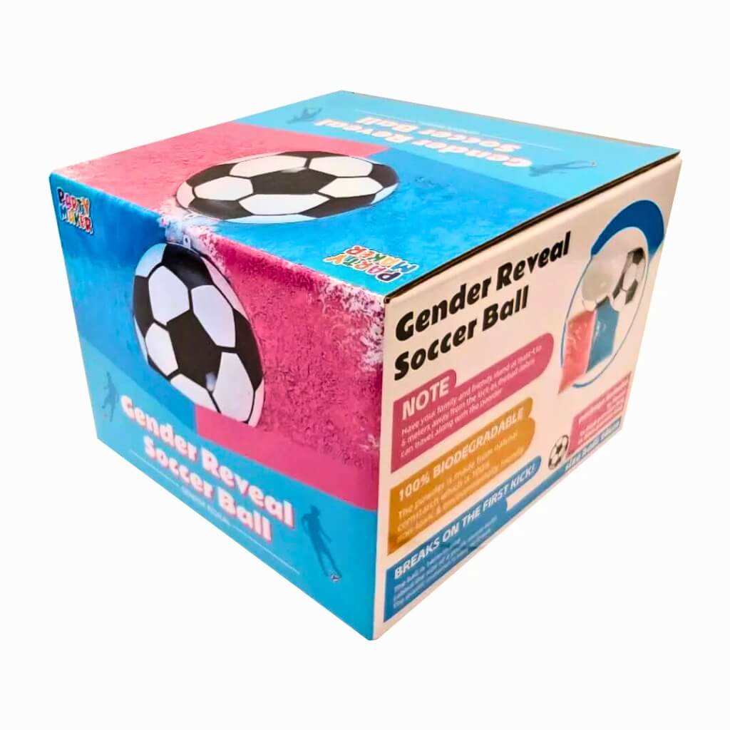Gender reveal soccer ball with pink and blue powder