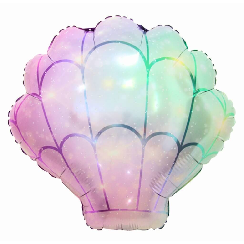 Giant Gradient Pastel Pink & Green Seashell Foil Balloon - Mermaid & Ocean Party Decoration