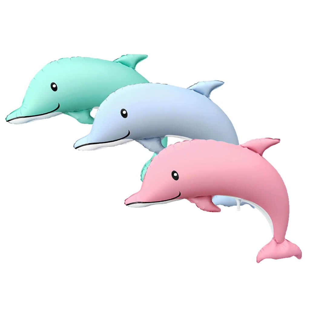Large dolphin-shaped helium balloon for ocean themed birthday parties