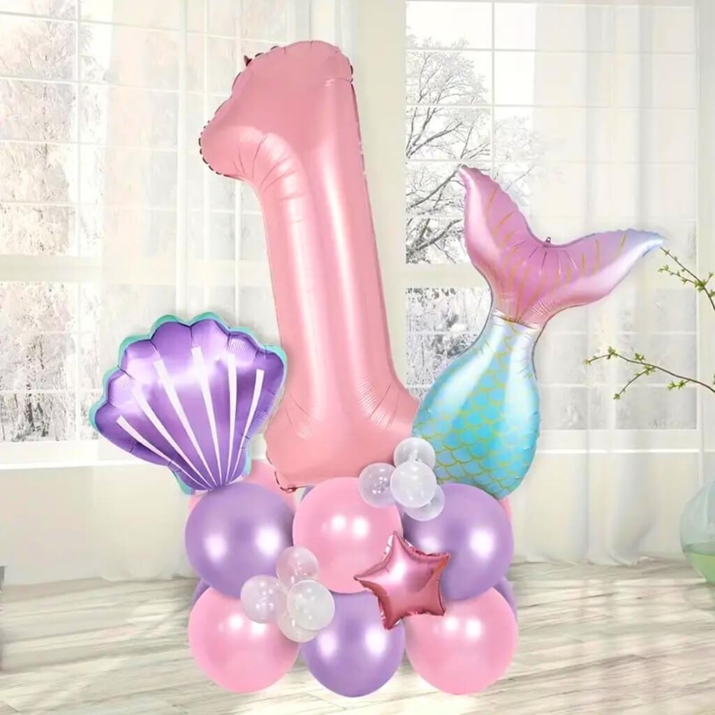 Giant Mermaid Party Foil Balloon Bundle 24pk number 1 1st birthday