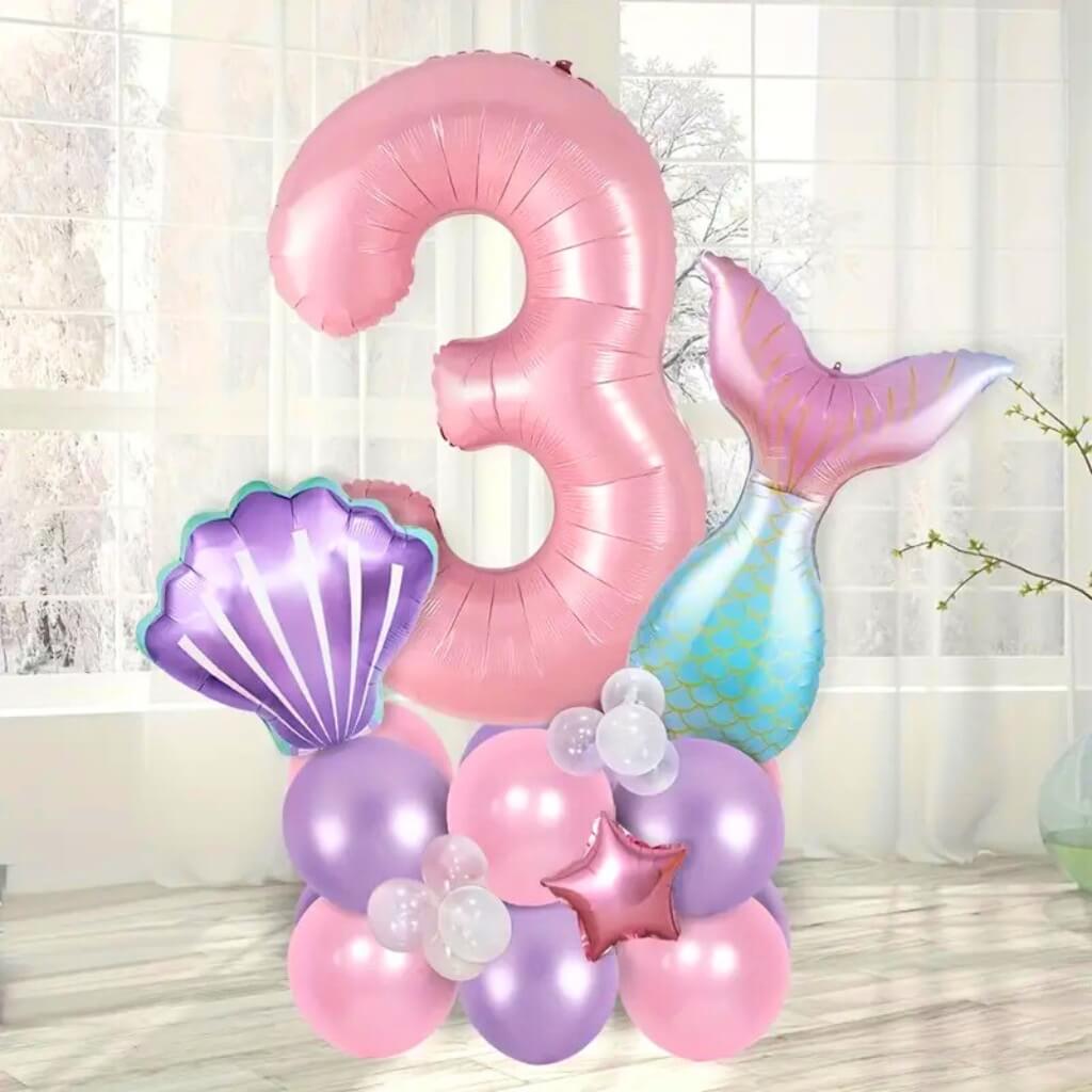 Giant Mermaid Party Foil Balloon Bundle 24pk number 3 3rd birthday