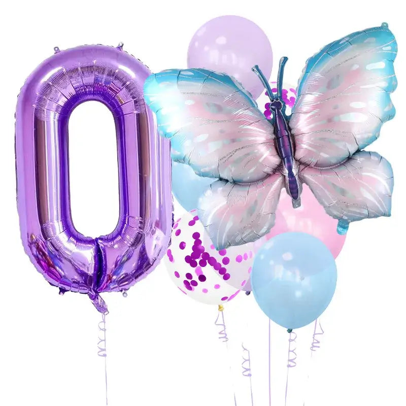 Giant Purple Fairy Butterfly Foil Balloon Bundle 9pk number 1