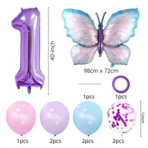 Giant Purple Fairy Butterfly Foil Balloon Bundle 9pk number