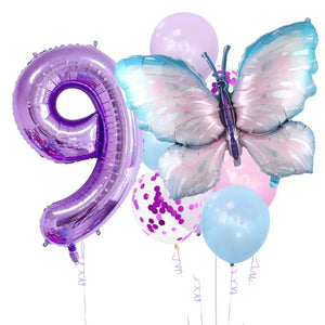 Giant Purple Fairy Butterfly Foil Balloon Bundle 9pk number 9