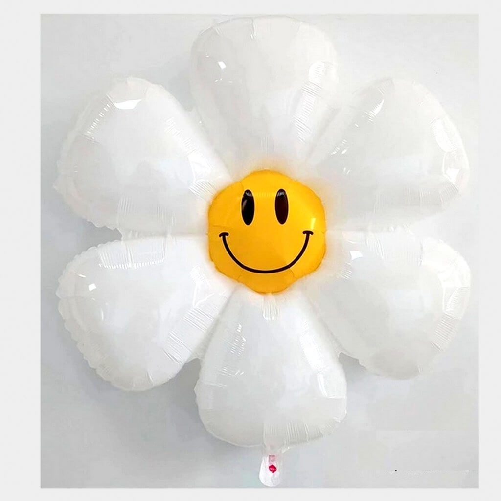 Giant Smiling Face White Daisy Shaped Foil Balloon