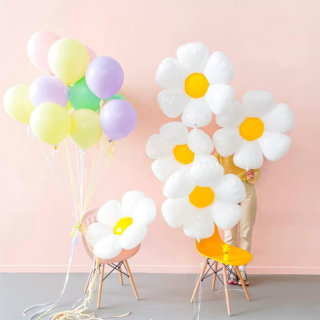 Giant White Daisy Shaped Foil Balloon