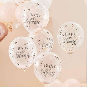 Baby In Bloom Rose Gold baby shower Flowers & Confetti Latex Balloons