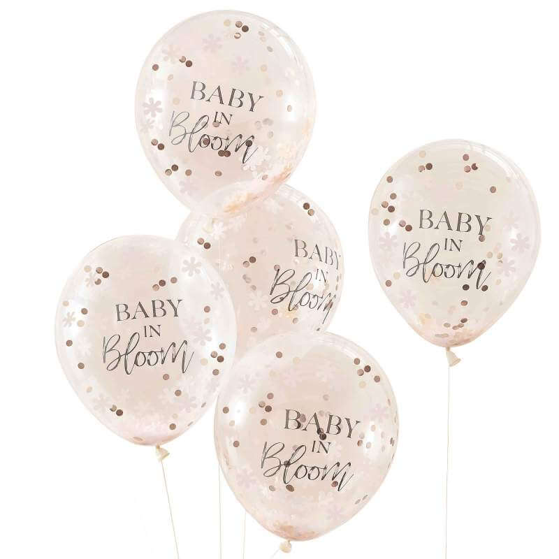 Baby In Bloom Rose Gold baby shower Flowers & Confetti Latex Balloons