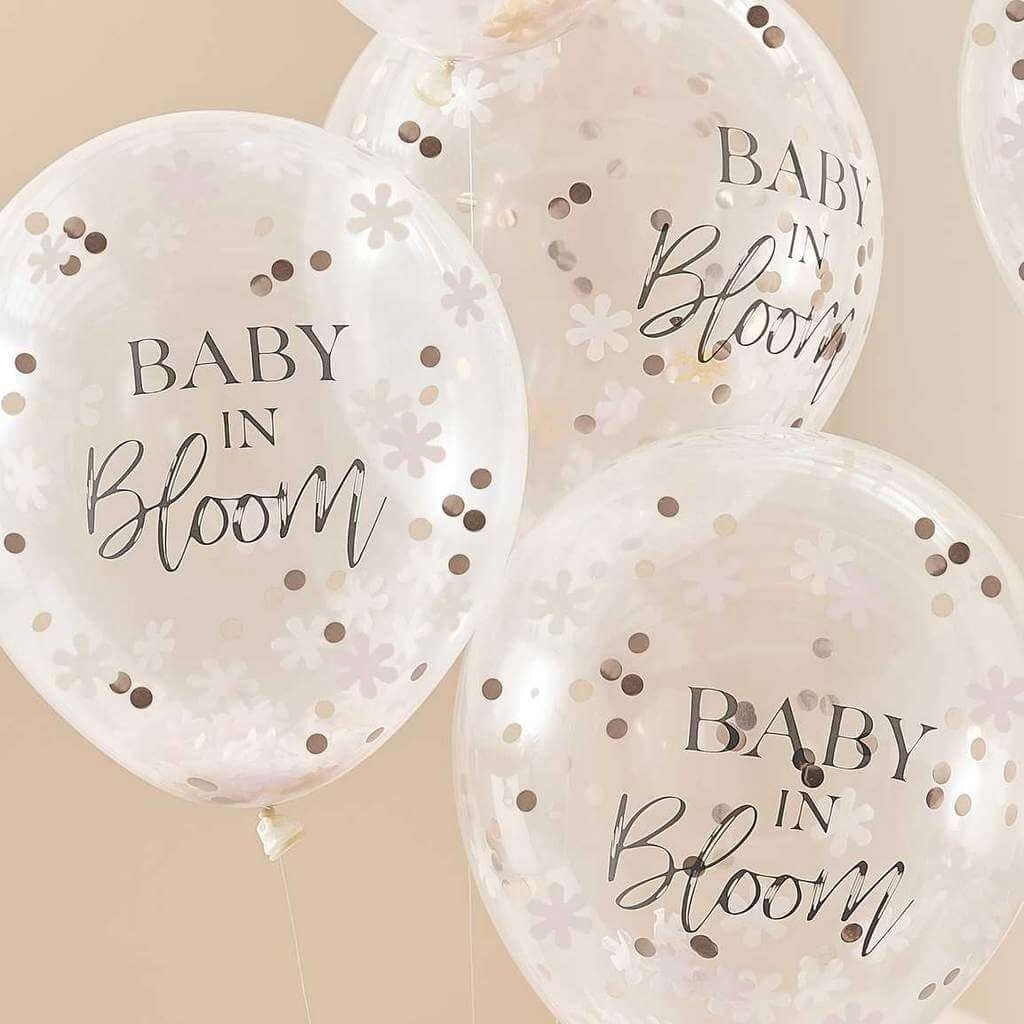Baby In Bloom Rose Gold baby shower Flowers & Confetti Latex Balloons