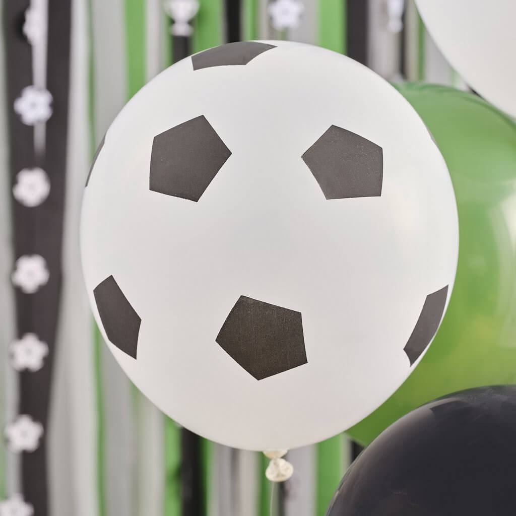 Ginger Ray Black White Green Kick Off Party Football Latex Balloon Bundle