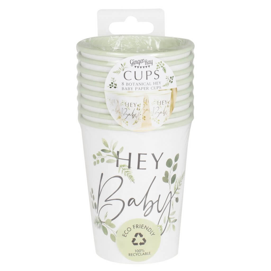 Ginger Ray Botanical Baby Hey Baby Paper Cups 8 Pack