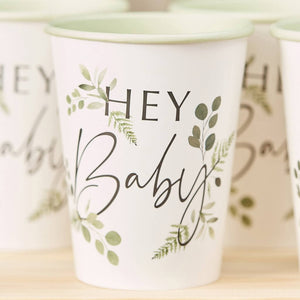 Ginger Ray Botanical Baby Hey Baby Paper Cups 8 Pack