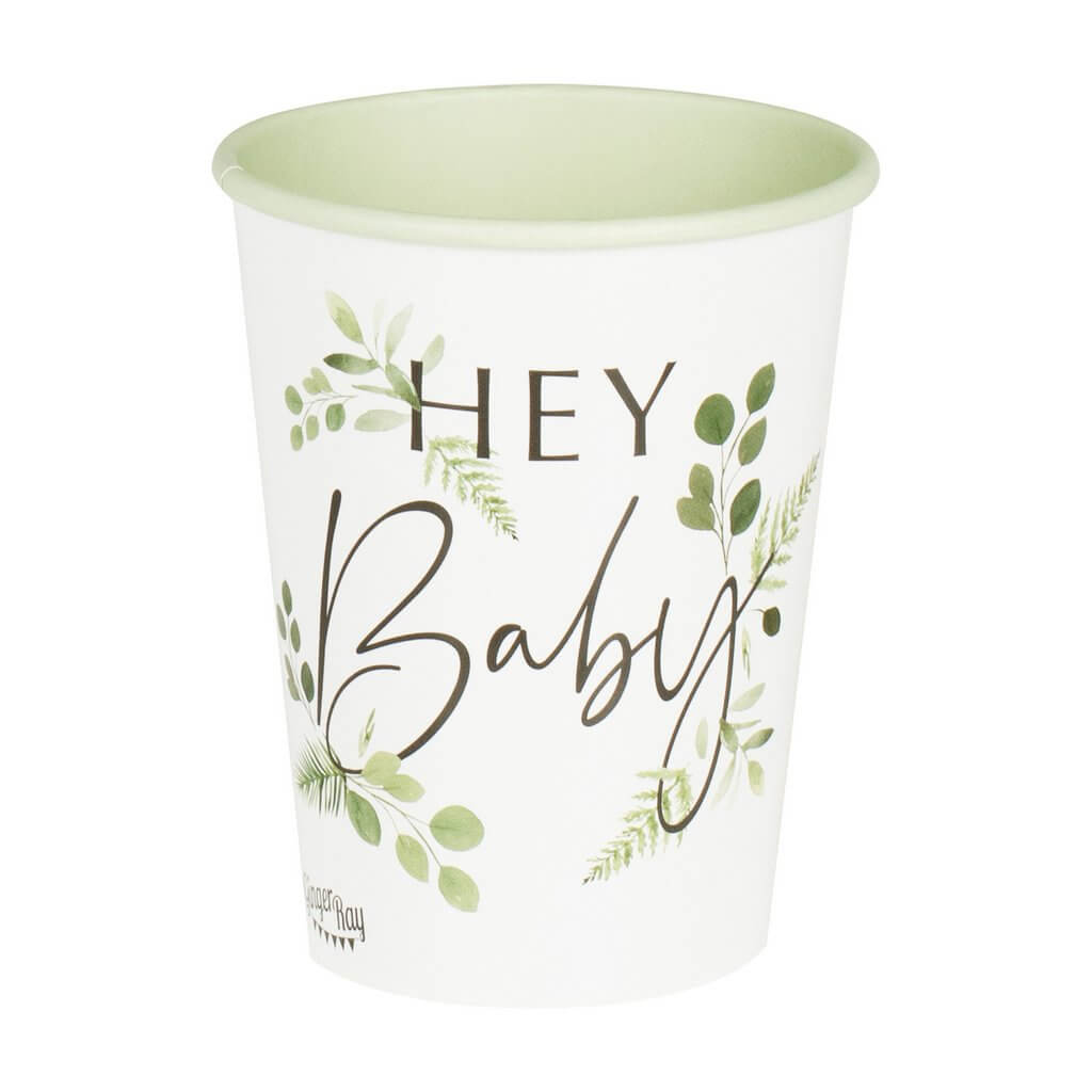 Ginger Ray Botanical Baby Hey Baby Paper Cups 8 Pack