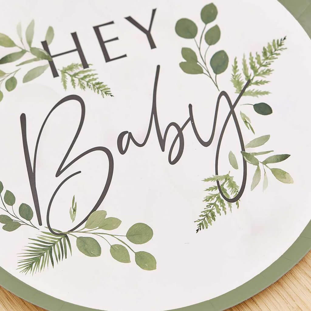 Hey Paper 8pk Botanical Hey Baby Baby Shower Paper Plates