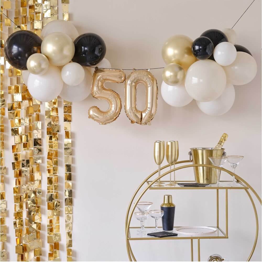 Ginger Ray Champagne Noir 50th Birthday Balloon Bunting Decoration