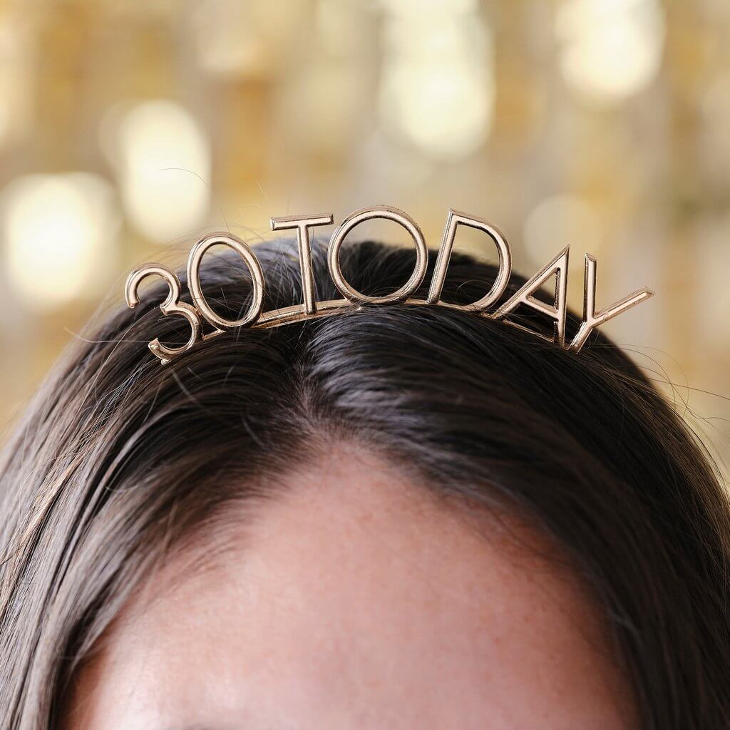 Ginger Ray Champagne Noir 30 Today 30th Birthday Metal Headband tiara