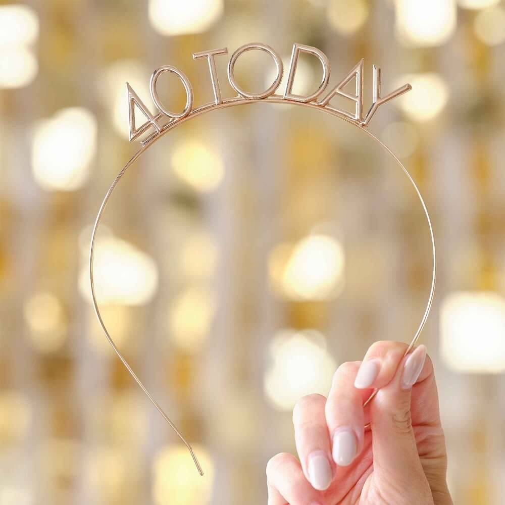 Ginger Ray Champagne Noir 40 Today 40th Birthday Metal Headband tiara