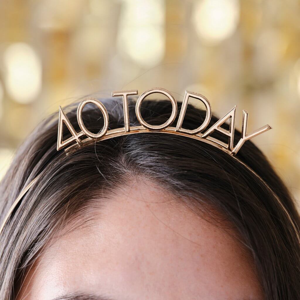 Ginger Ray Champagne Noir 40 Today 40th Birthday Metal Headband tiara