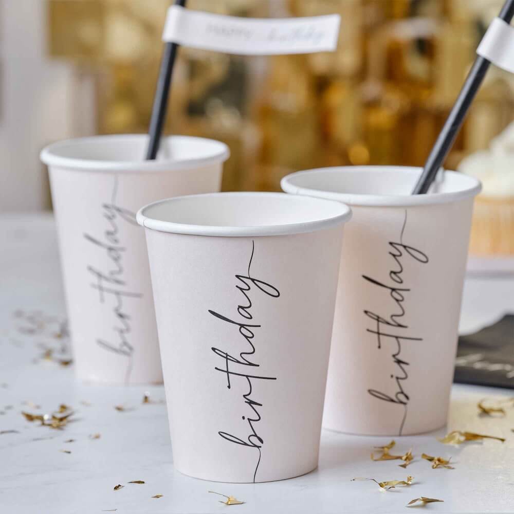 Ginger Ray Champagne Noir Black Nude Birthday Paper Cups 8 Pack