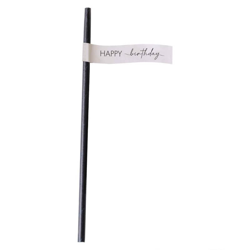 Ginger Ray Champagne Noir Black Nude Birthday Paper Straws 16 Pack