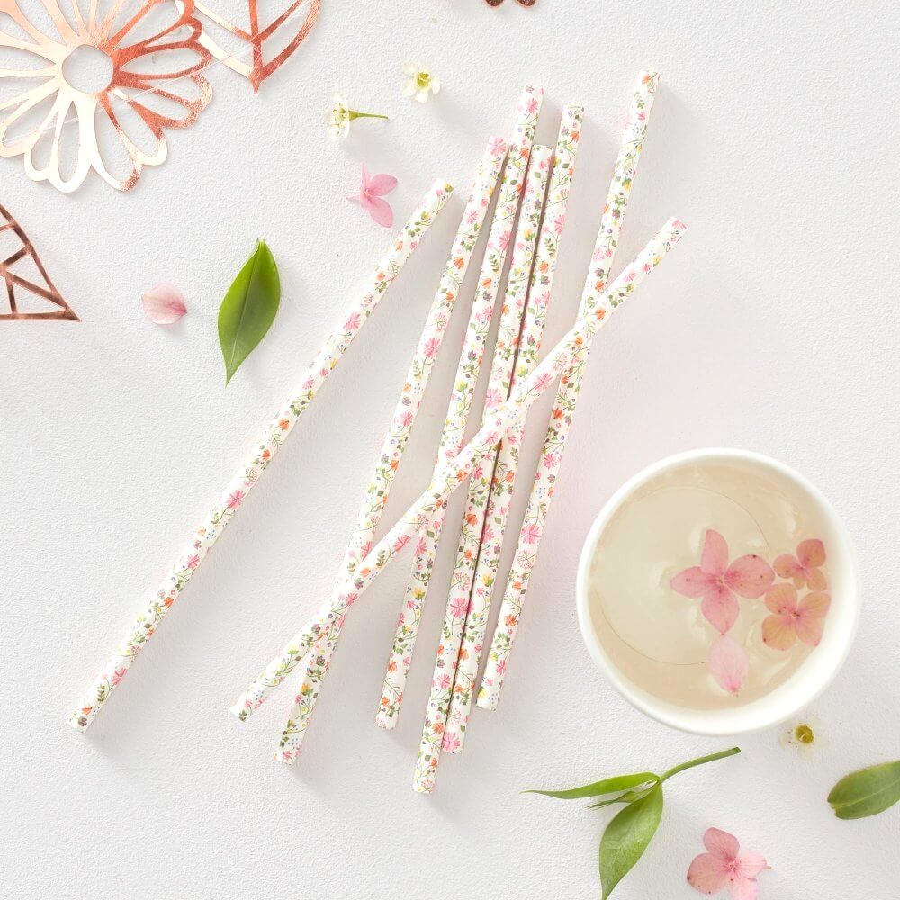 Ditsy Floral Polka Paper Straws 25 pack