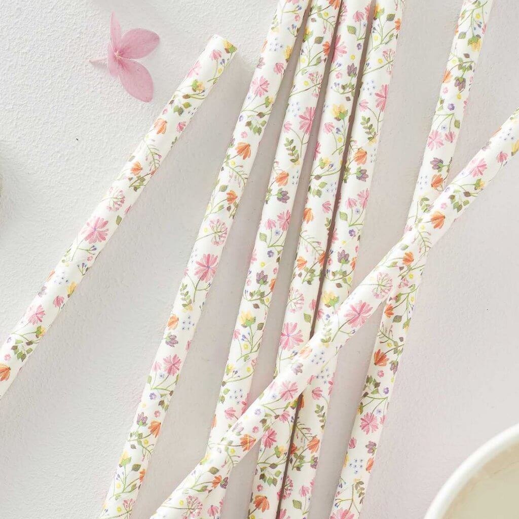 Ditsy Floral Polka Paper Straws 25 pack