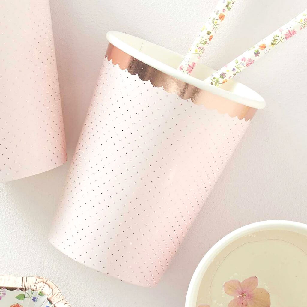 Ditsy Floral Polka Dot Rose Gold Paper Cups