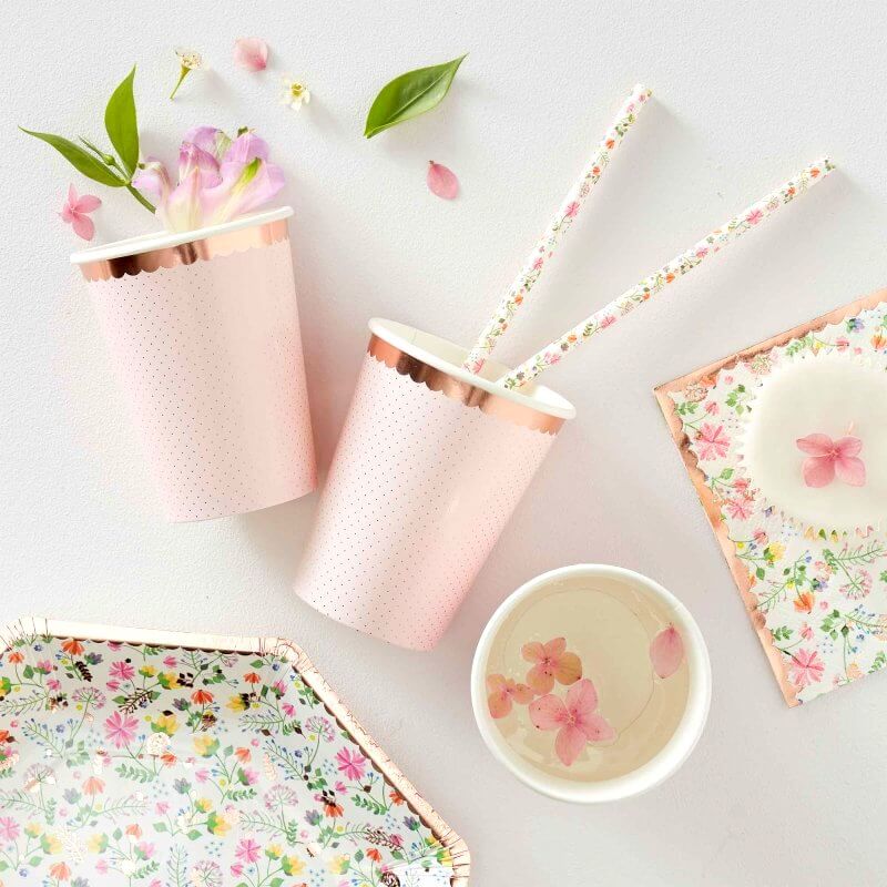 Ditsy Floral Polka Dot Rose Gold Paper Cups