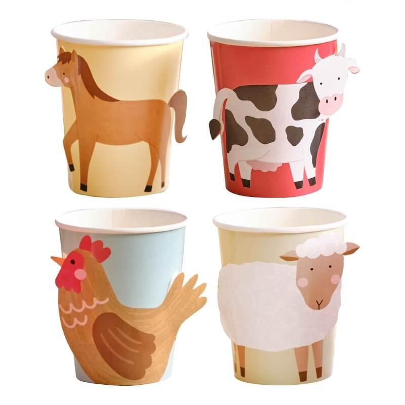 Ginger Ray Farm Friends Animals Paper Party Cups 8 Pack