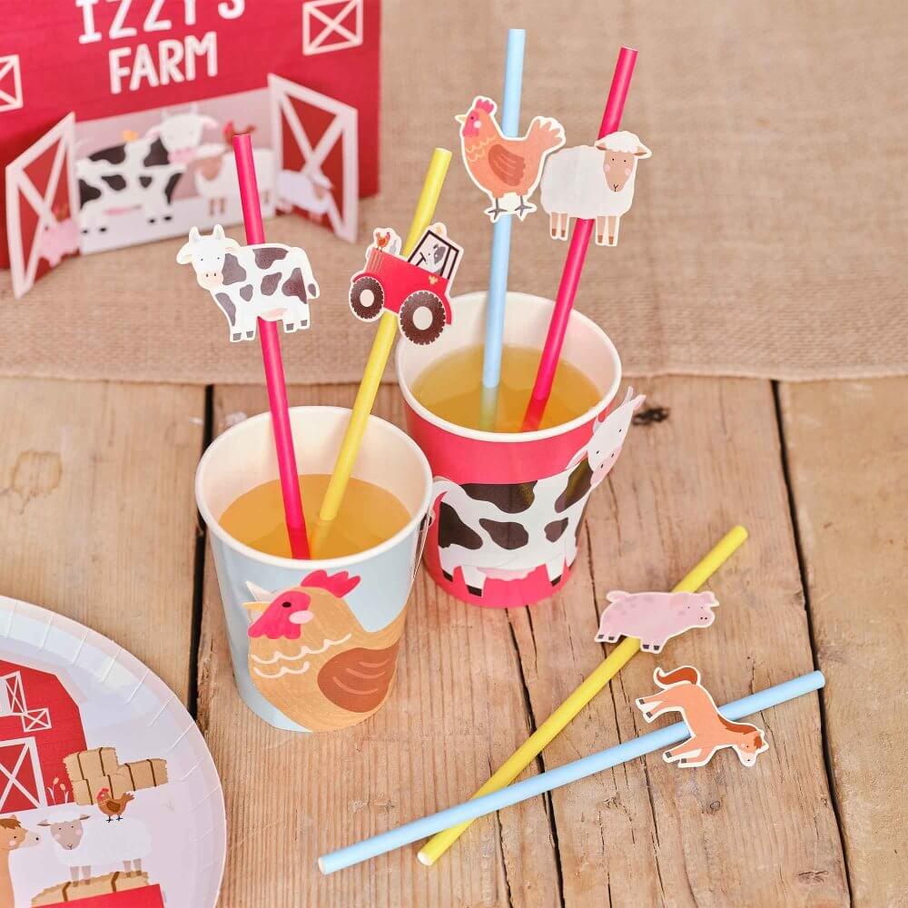 Ginger Ray Farm Friends Animals Party Straws 16 Pack